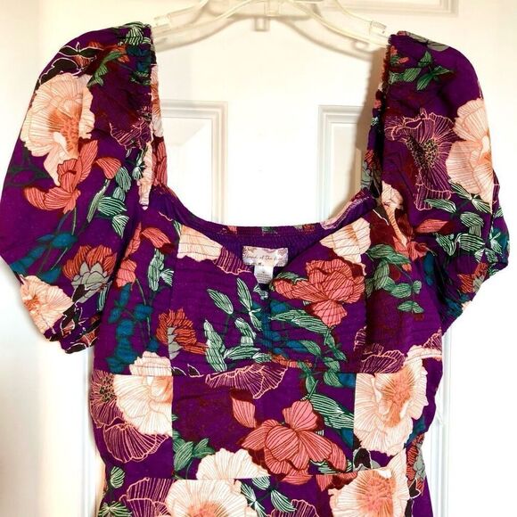 BOG - 🎉HPx2 🎉 BAND OF THE FREE - NWT Aimee Purple/Cream Floral Puff-Sleeve Mini - Picture 4 of 16